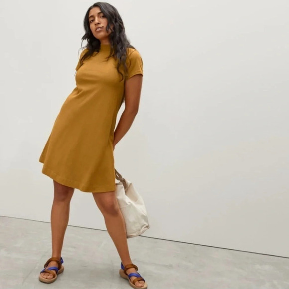 Everlane Mustard Weekend Short  Sleeve Jersey Swing Dress - Picture 1 of 5